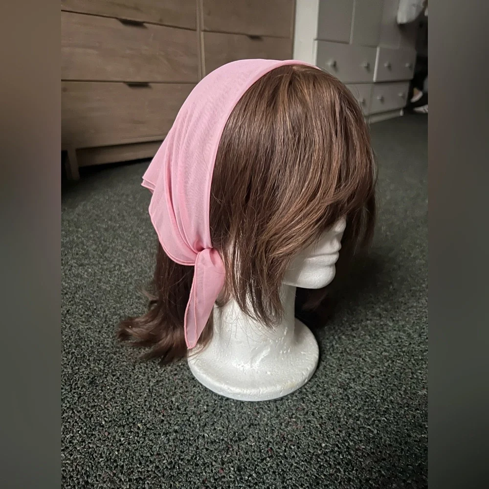 Vintage Chiffon Pastel Pink Handkerchief Headband Modest Head Covering Accessory